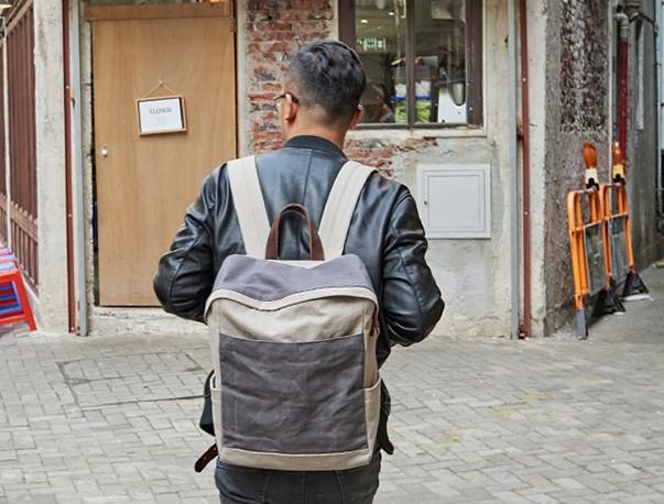 Canvas Gray Mens Cool Backpack - Durable Travel & School Bag