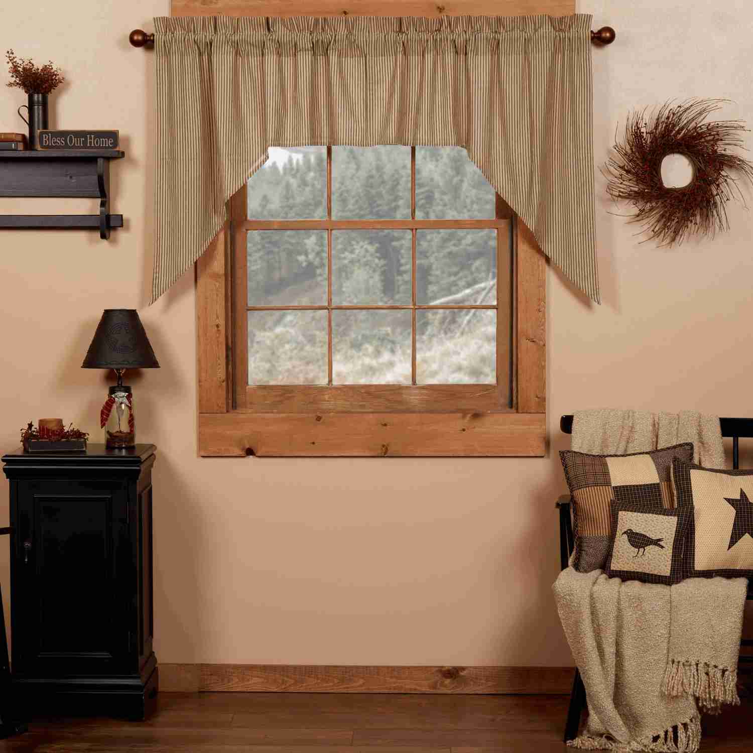 Primitive Star Lined Swag Curtains - Set of 2, 100% Cotton, Muted Black and Tan