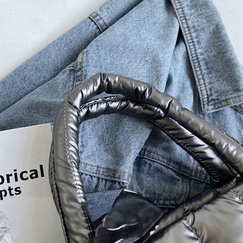 Large Capacity Down Handbag with Detachable Strap for Women