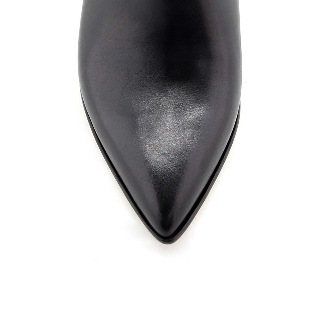 Black Calf Leather Lower Block Ankle Boot