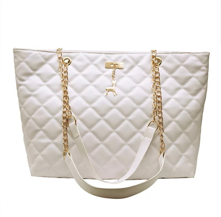 Luxury Quilted Leather Shoulder Tote Handbag