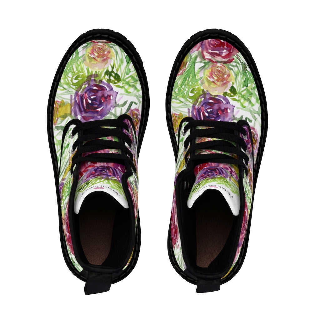 Garden Rose Floral Women's Boots - Vintage Style Combat Hiking Boots