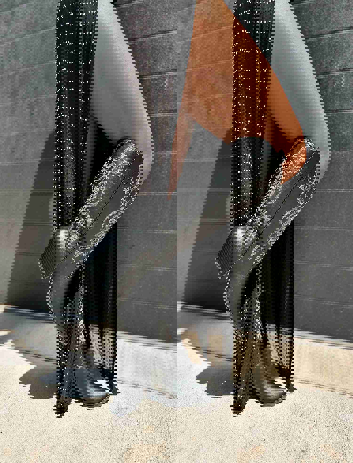 Astrid Knee High Black Cowgirl Boots