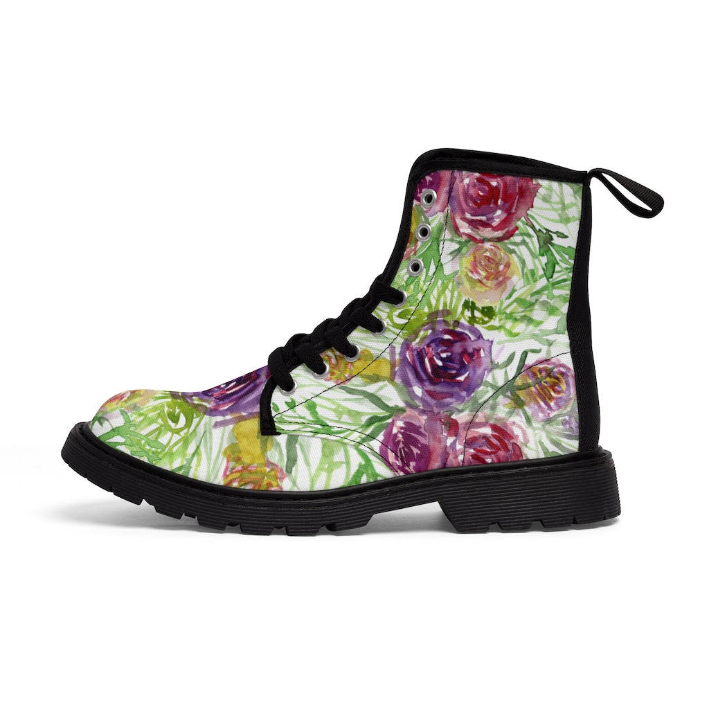 Garden Rose Floral Women's Boots - Vintage Style Combat Hiking Boots