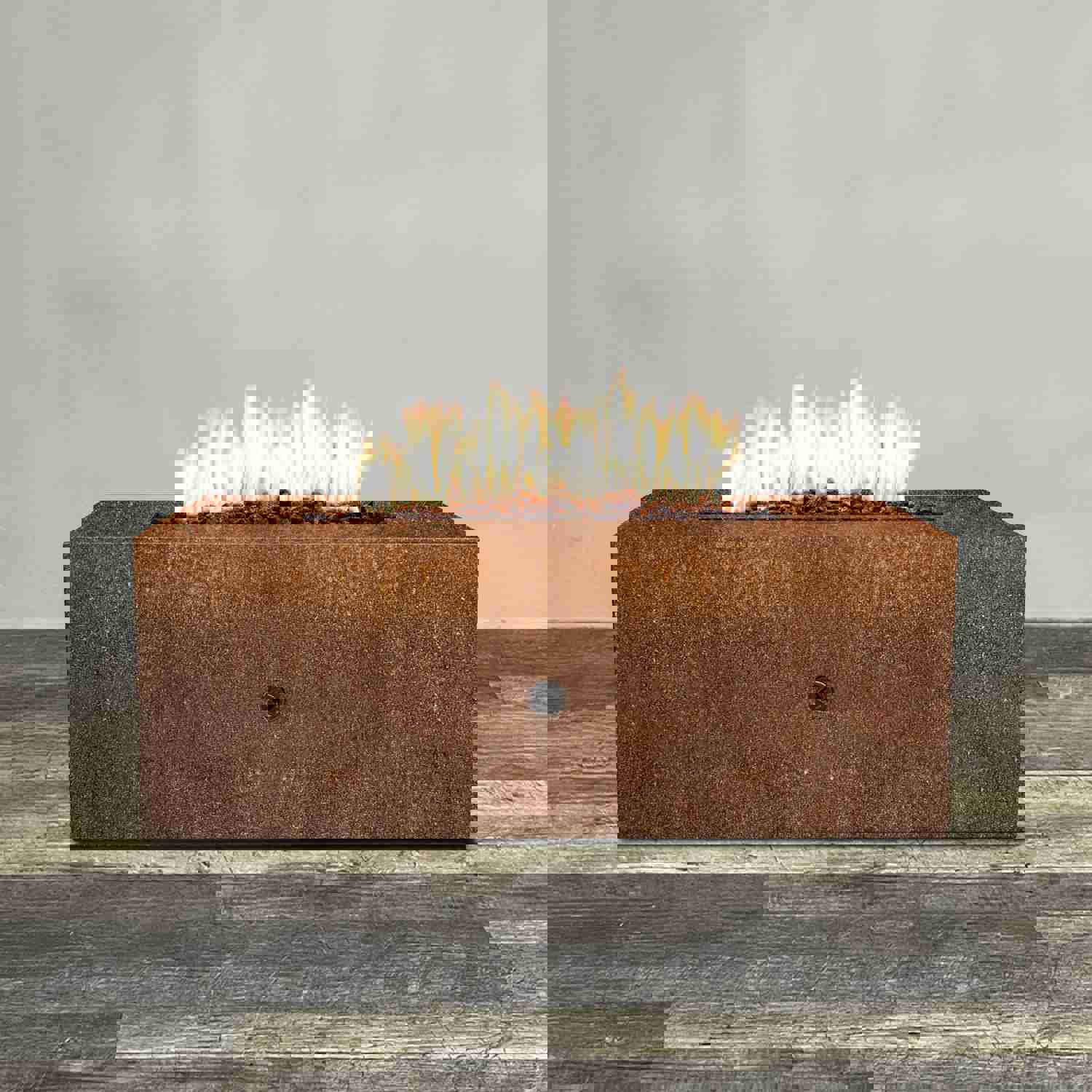 Starfire Designs Metal Gravity 48 x 24 Linear Corten Steel Gas Fire Pit with Propane Tank Access Door