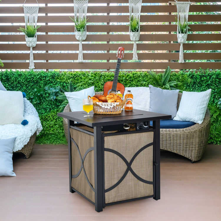 40000BTU Propane Fire Pit Table with Fire Glass and Lid