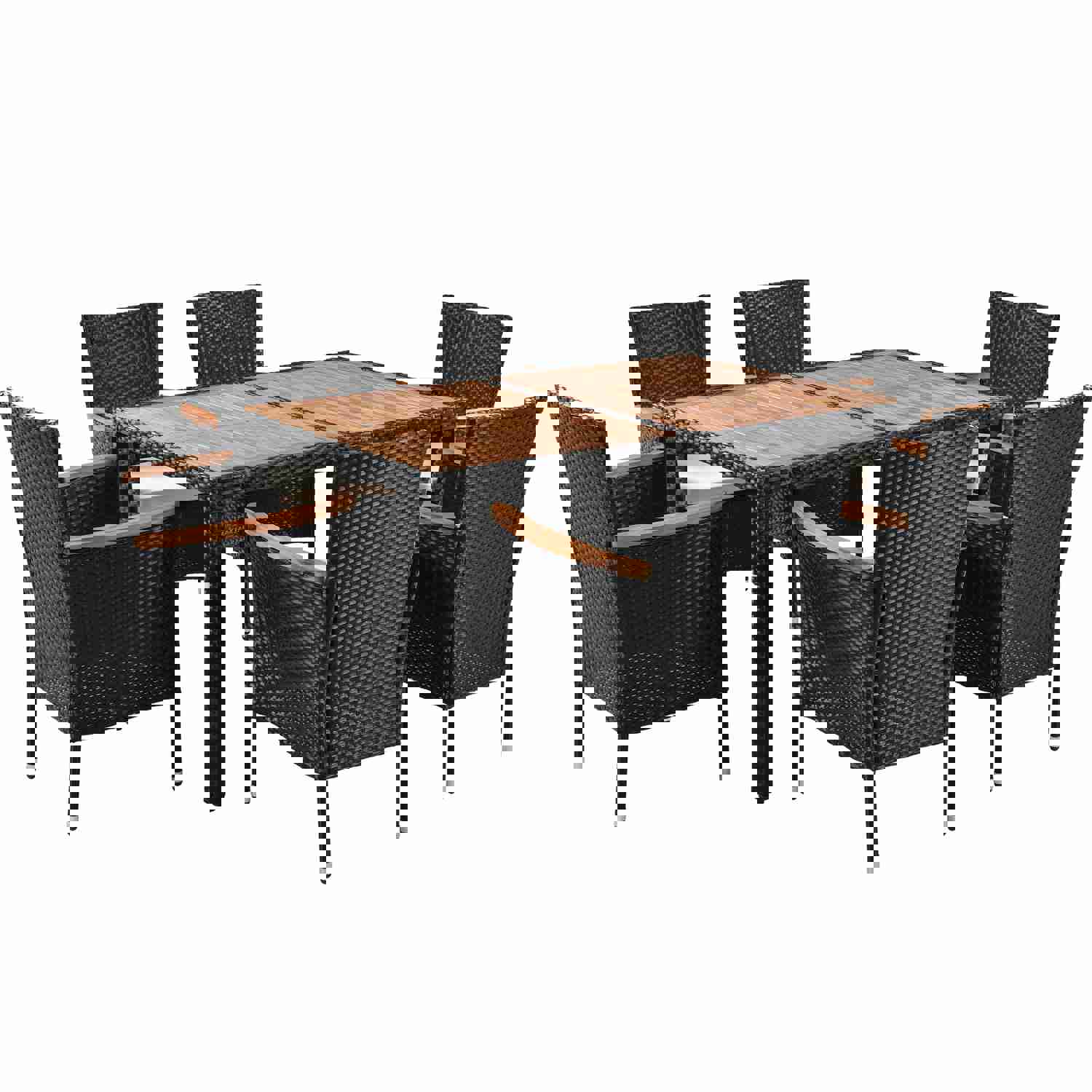 7-Piece Outdoor Patio Dining Set with Acacia Wood Tabletop and Stackable Armrest Chairs
