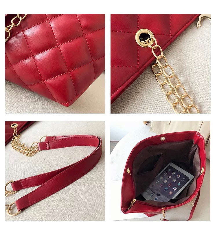 Luxury Quilted Leather Shoulder Tote Handbag