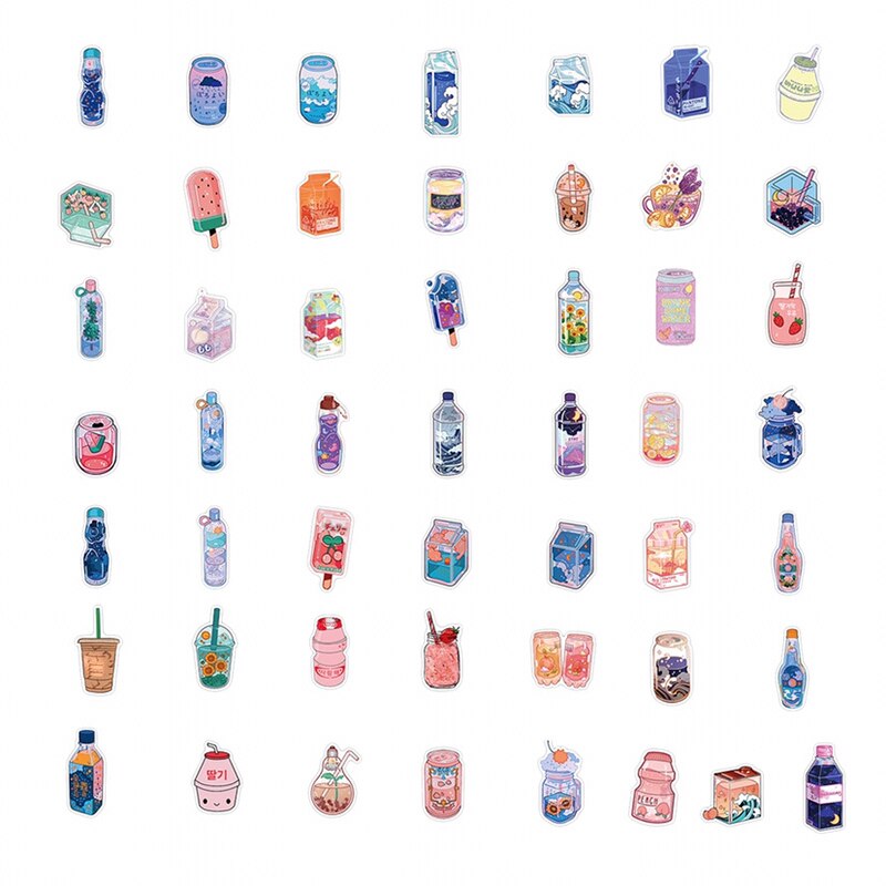 10/30/50 Pieces Asian Dink Sticker Aesthetic Sketchbook Japan Korean Kids Children PVC Decoration Scrapbooking School Stationery Supplies