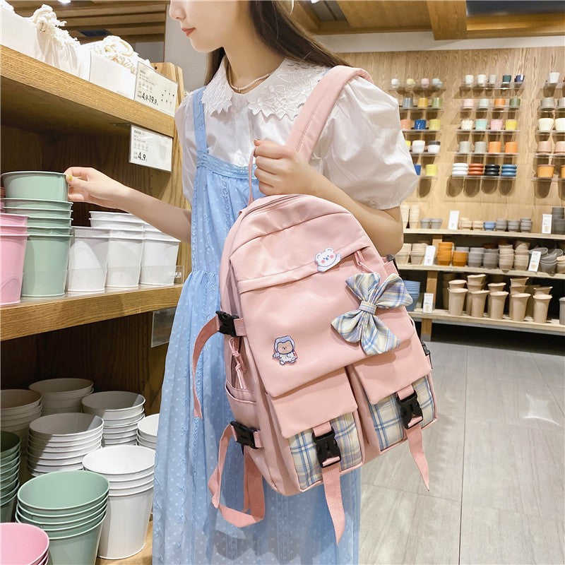 lhzstore Kawaii Backpack for Women with Cute Bow Decoration - Large Capacity School & Travel Backpack