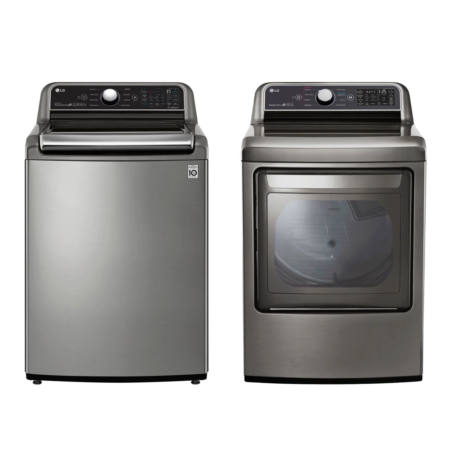 LG 27 in. 4.8 cu. ft. Mega Capacity Top Load Washer with SmartThinQ Technology and 7.3 Cu.Ft. Gas Dryer