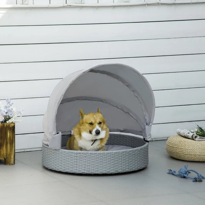 PawHut Rattan Dog Bed with Foldable Canopy for Small/Medium Pets