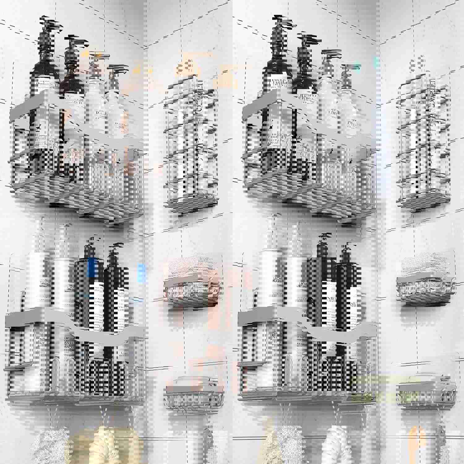 5-Pack Adhesive Shower Caddy, No Drilling Bathroom Organizer for Storage & Decor