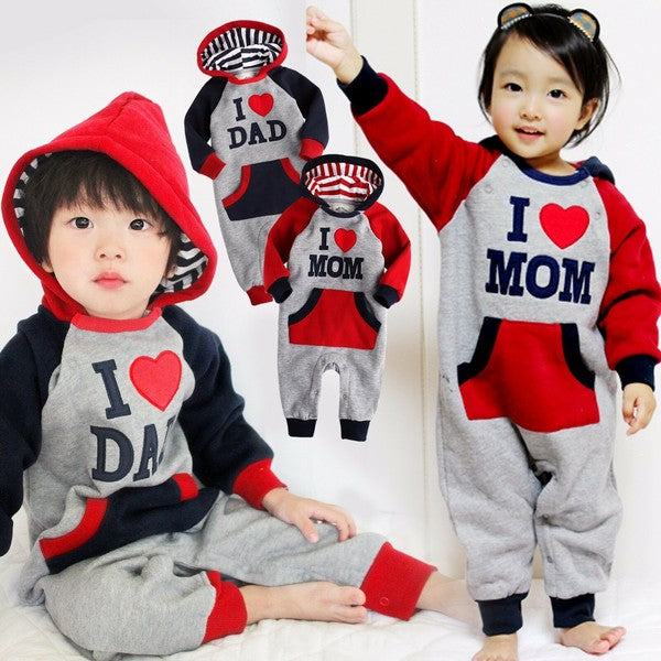 I Love Mom Fleece Hoodie Jumpsuit