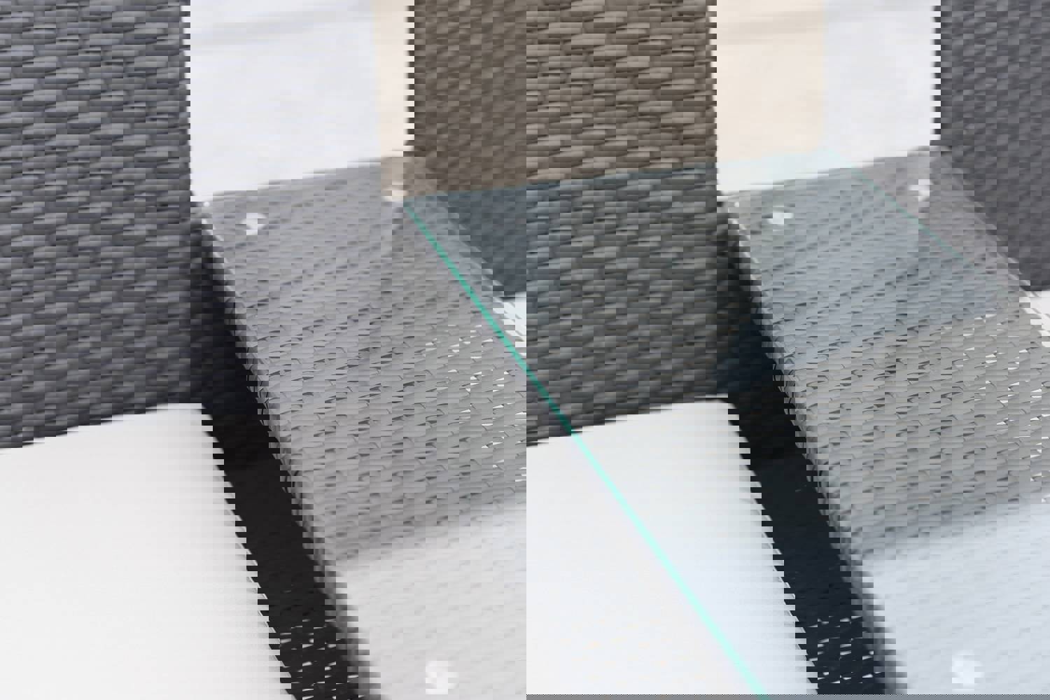 Patio Loveseat Furniture Set, Rattan Wicker Outdoor Set with Removable Cushions and Tempered Glass Table (Dark Brown)