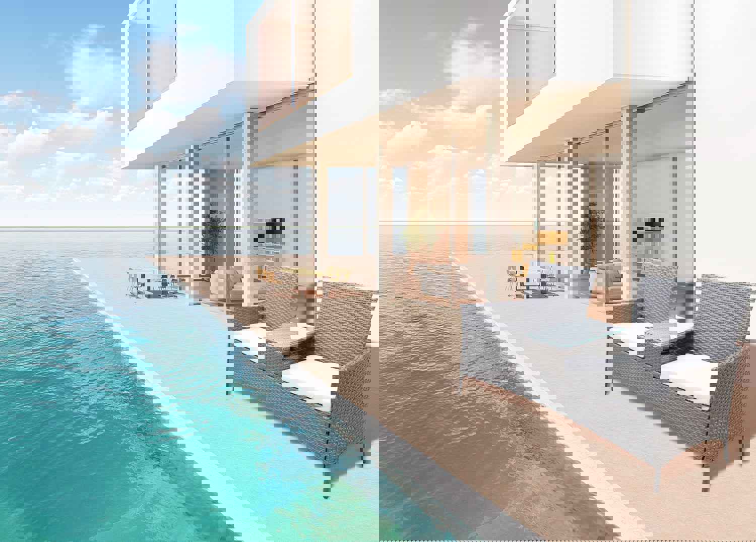 Patio Loveseat Furniture Set, Rattan Wicker Outdoor Set with Removable Cushions and Tempered Glass Table (Dark Brown)