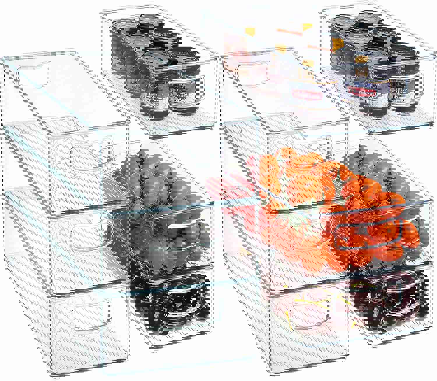 HERKKA Stackable Refrigerator Organizer Bins, 4 Large and 4 Medium Clear Plastic Fridge Organizers with Handles