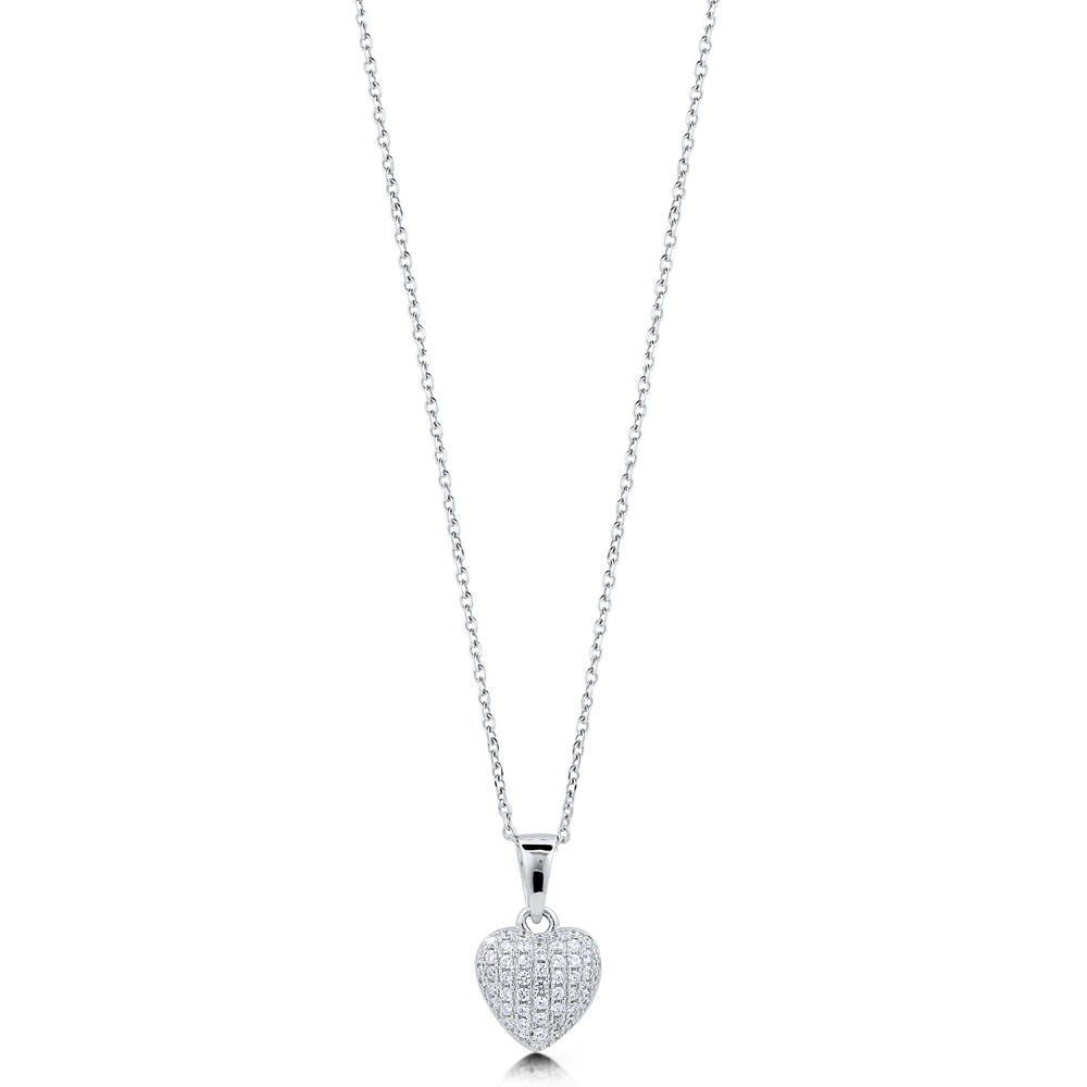 Sterling Silver Heart CZ Pendant Necklace with Gift Box