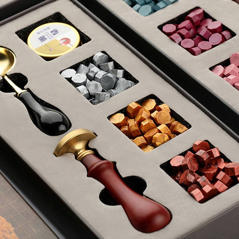 6pcs/set DIY Wax Seal Map Gift Box Kit with Detachable Stamp Spoon and Sealing Beads for Wedding Packaging and Crafts