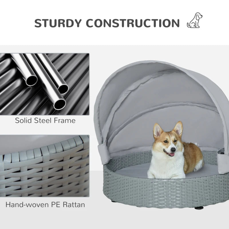PawHut Rattan Dog Bed with Foldable Canopy for Small/Medium Pets