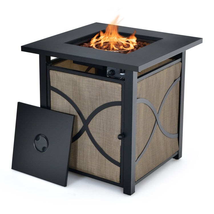 40000BTU Propane Fire Pit Table with Fire Glass and Lid