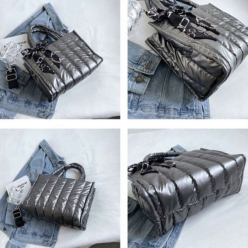 Large Capacity Down Handbag with Detachable Strap for Women