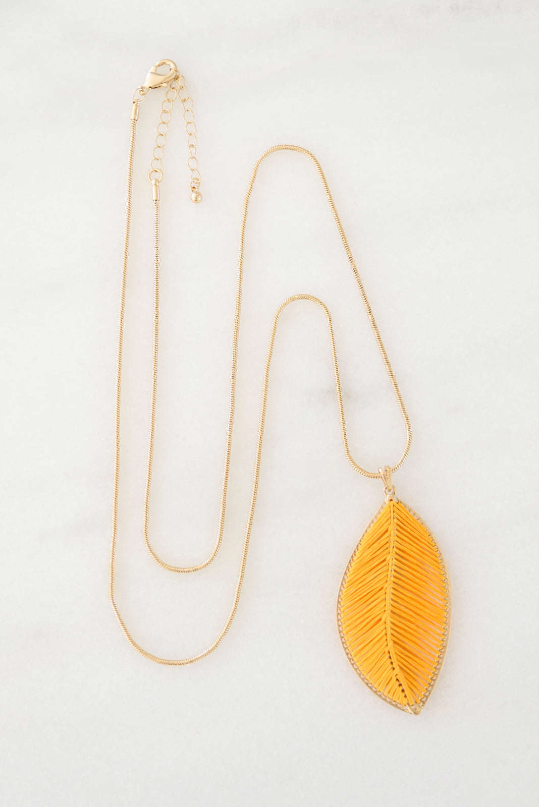 Phoebe Thread Leaf Pendant - Stylish Mustard Yellow Leaf Necklace