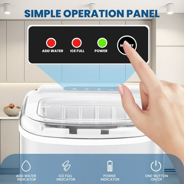 KISSAIR Portable Ice Maker Countertop, 9Pcs/8Mins, 26lbs/24H, Self-Cleaning Ice Machine with Handle for Kitchen/Office/Bar/Party, White