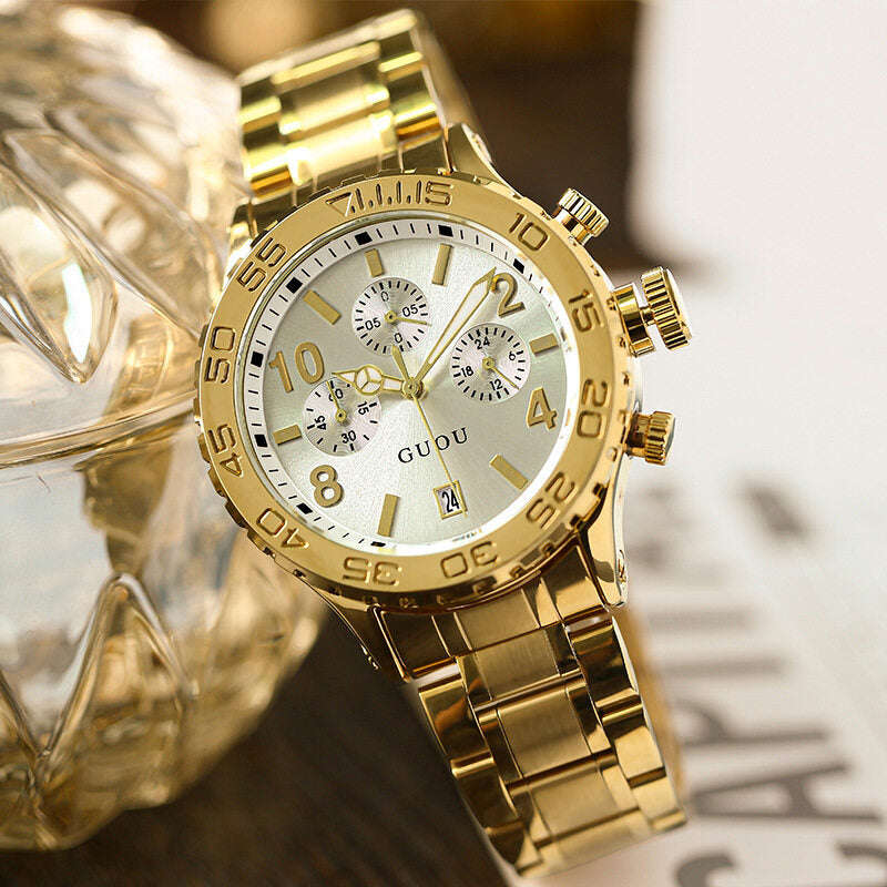 GUOU Women's Watch - Fashion Trend Large Dial Calendar Korean Style Steel Band Quartz Watch