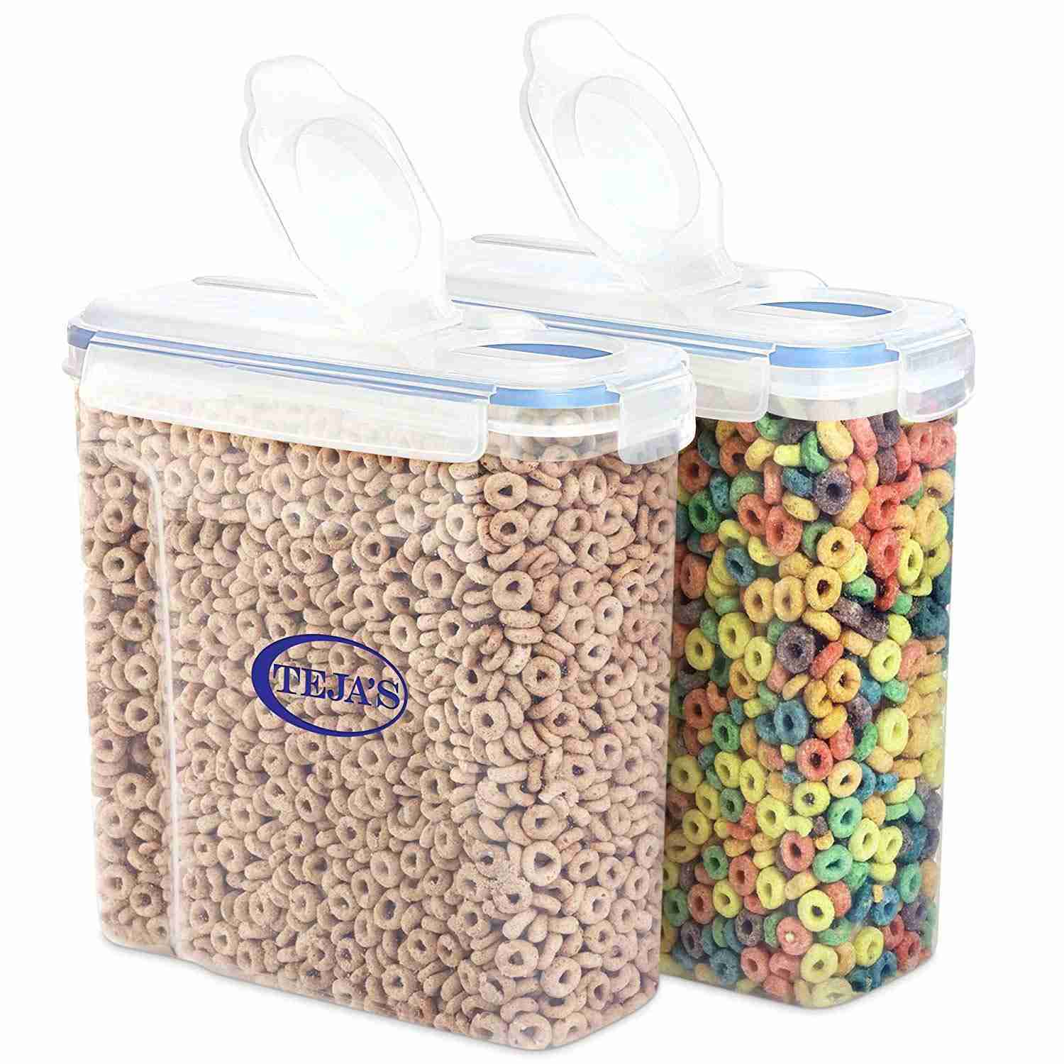 Teja’s Airtight Plastic Dry Food Storage Containers - BPA Free, 4 Side Locking System for Sugar, Pulses, Nuts & Snacks