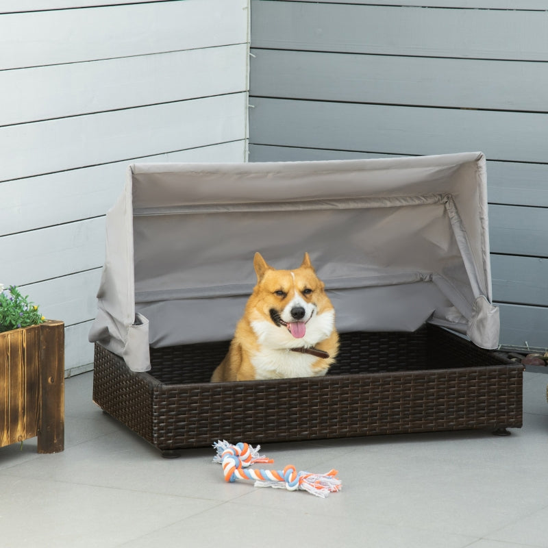 PawHut Rattan Dog Bed with Foldable Canopy for Small/Medium Pets