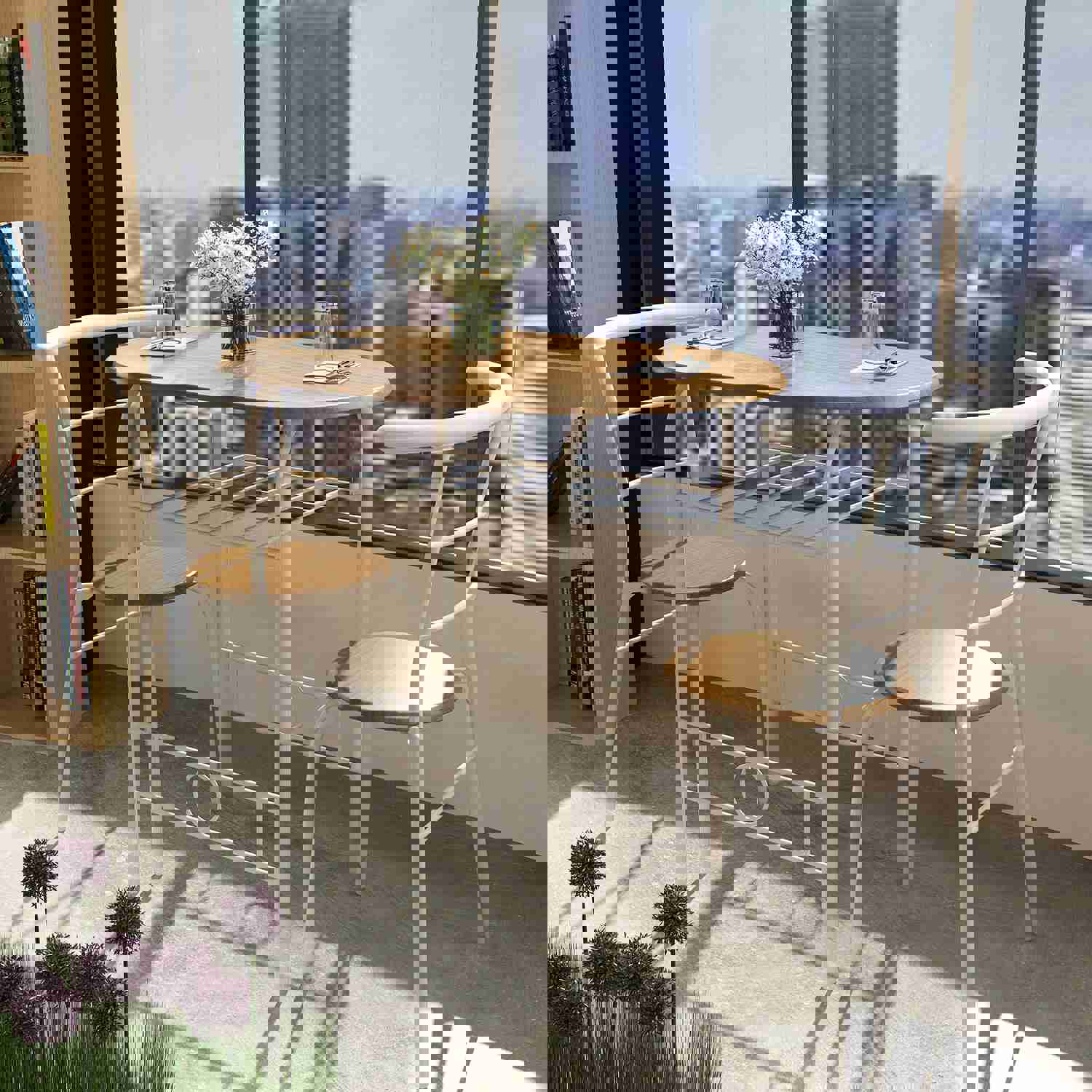 Space Saving Round Bistro Table Set with Wooden Chairs for Small Spaces