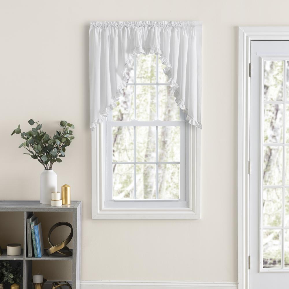 Classic Narrow Ruffle 3 Rod Pocket Swag Curtain Panel 86 X 38 White by Ellis