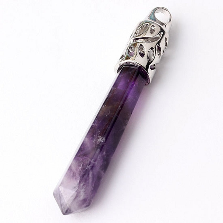 Natural Gnergy Gemstone Silver Plated Amethyst Reiki Healing Pendulum Pendant