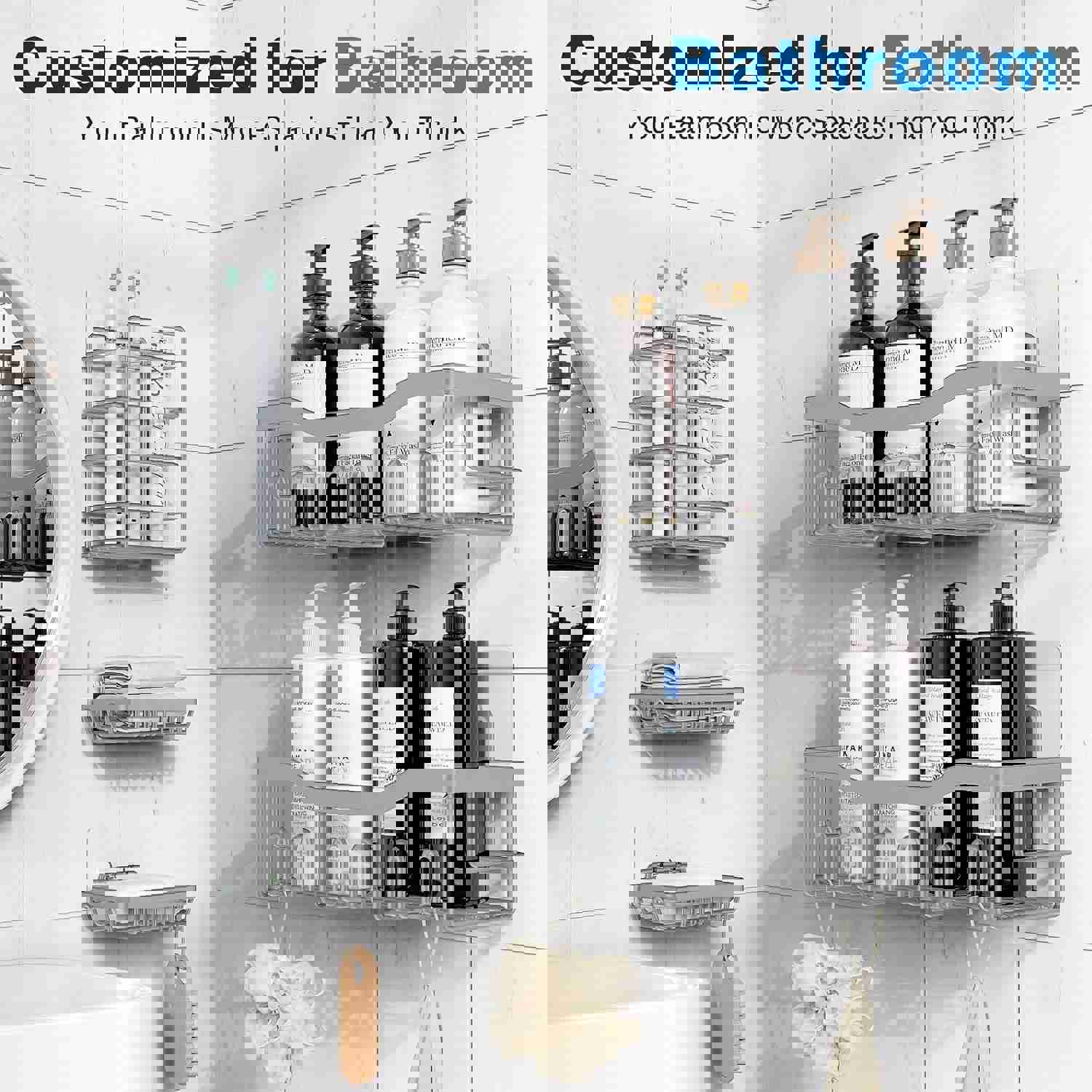 5-Pack Adhesive Shower Caddy, No Drilling Bathroom Organizer for Storage & Decor