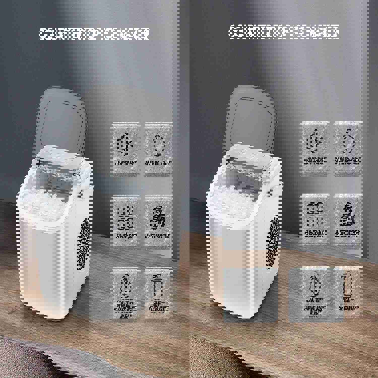 KISSAIR Portable Ice Maker Countertop, 9Pcs/8Mins, 26lbs/24H, Self-Cleaning Ice Machine with Handle for Kitchen/Office/Bar/Party, White