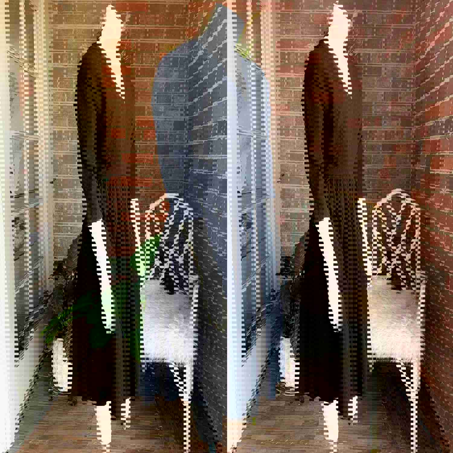 Vintage 1950s Black V-Neck Wool Dress by DeTrano