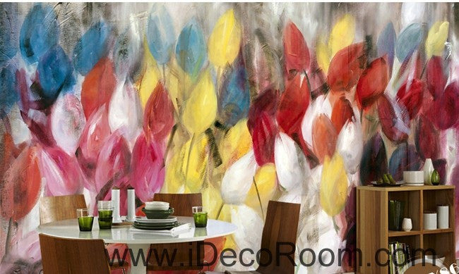 Abstract Yellow Red Pink Tulips Flower Wallpaper Wall Decals for Home Decor