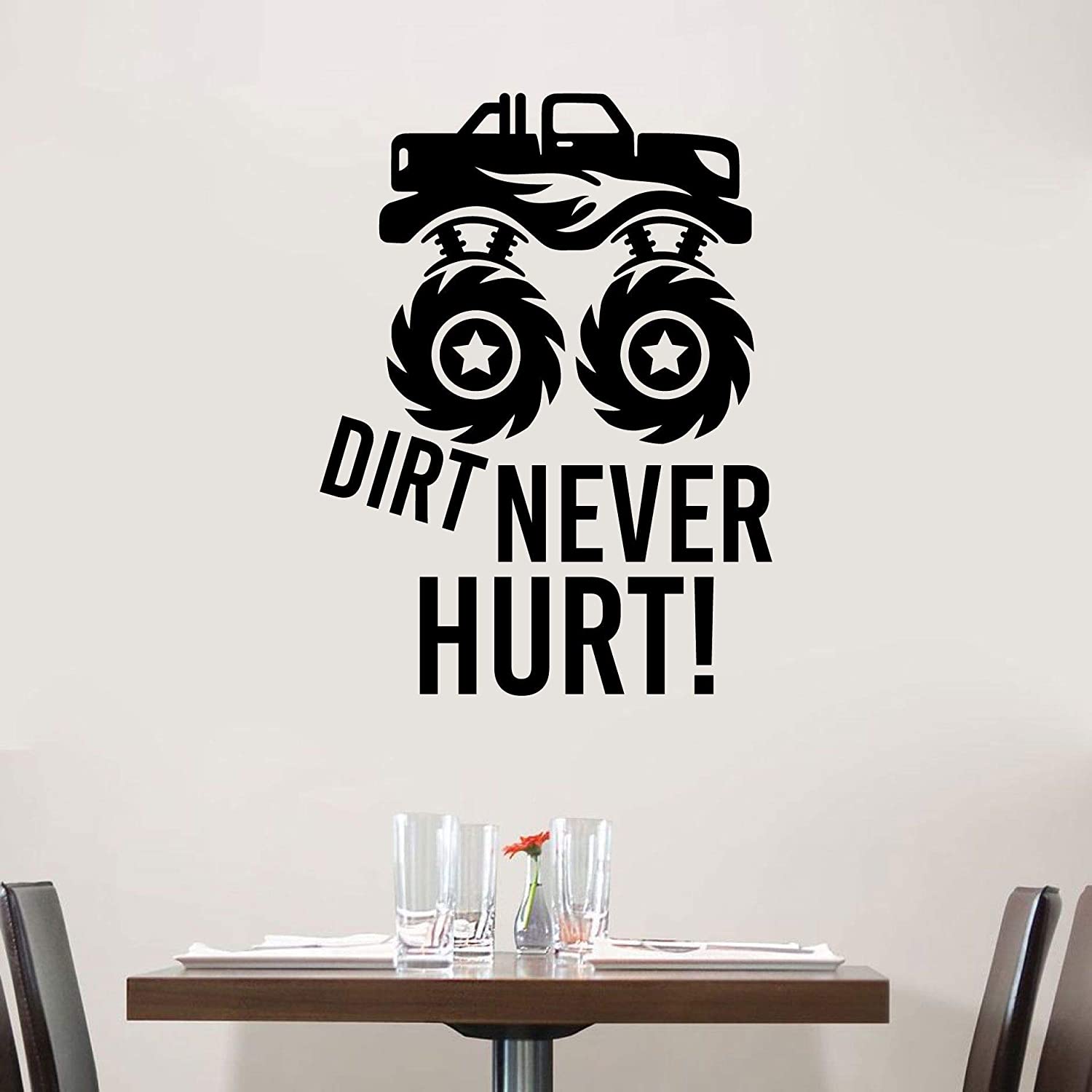 Trucks Vinyl Wall Sticker Wall Decal - Dirt Never Hurt Monster Truck Quotes Wheels Toy Car