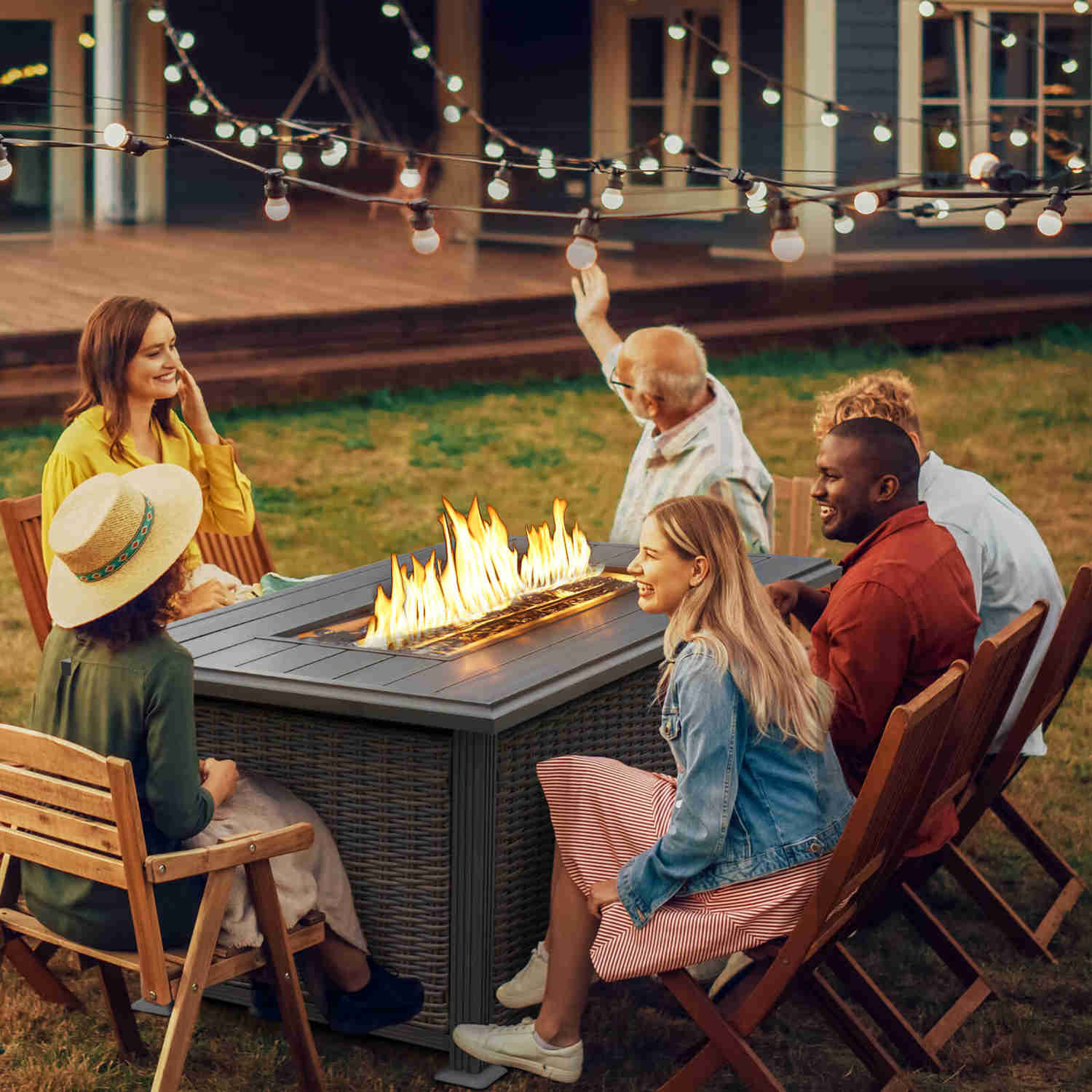 48 Propane Gas Fire Pit Table with Auto-Ignition, 50000 BTU, Aluminum Tabletop & Waterproof Cover