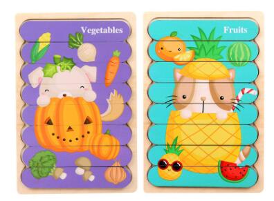 Double Sided Strip 3D Wooden Puzzles - Montessori Educational Toys for Babies and Kids