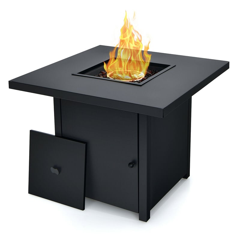 32 Propane Fire Pit Table 40000 BTU Square Gas Firepit Table with Lid and Fire Glass