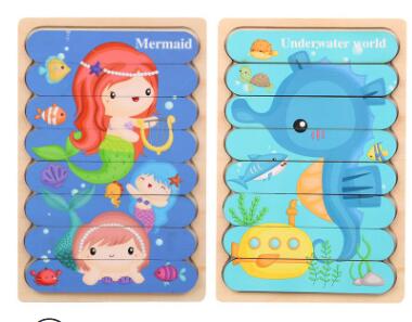 Double Sided Strip 3D Wooden Puzzles - Montessori Educational Toys for Babies and Kids