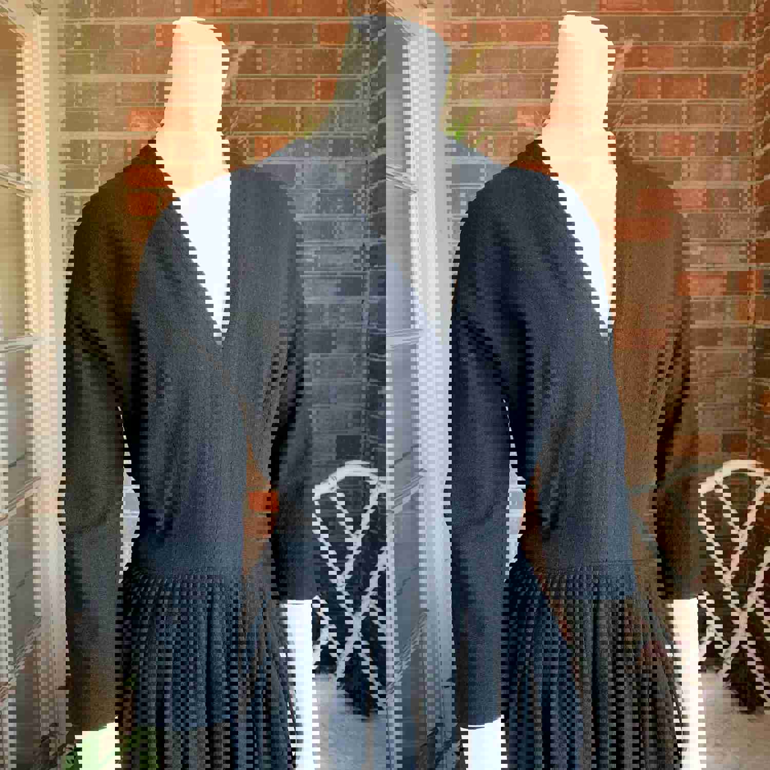 Vintage 1950s Black V-Neck Wool Dress by DeTrano