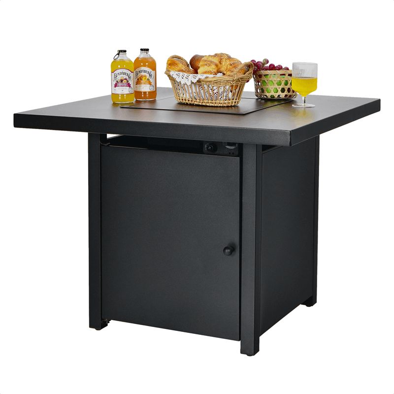 32 Propane Fire Pit Table 40000 BTU Square Gas Firepit Table with Lid and Fire Glass