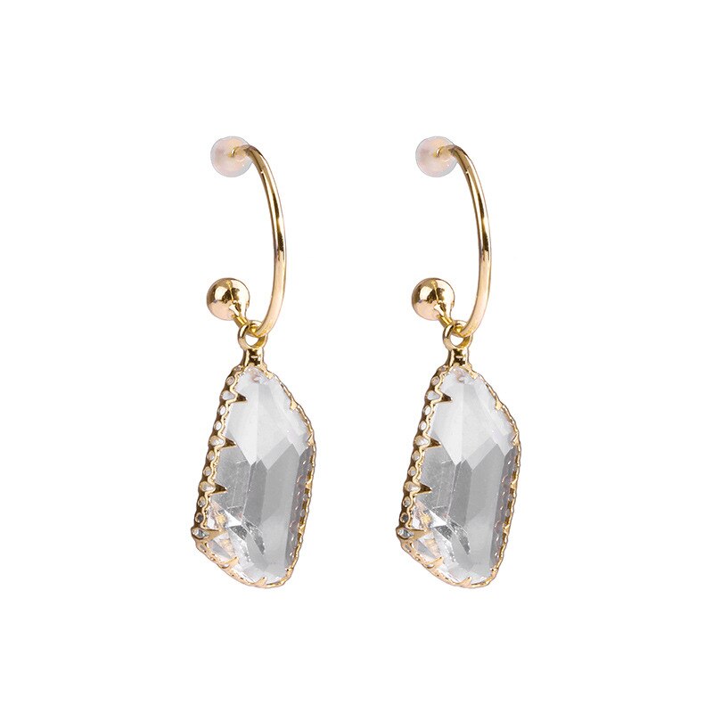 Korean Design Jewelry White Transparent Irregular Crystal Earrings for Women