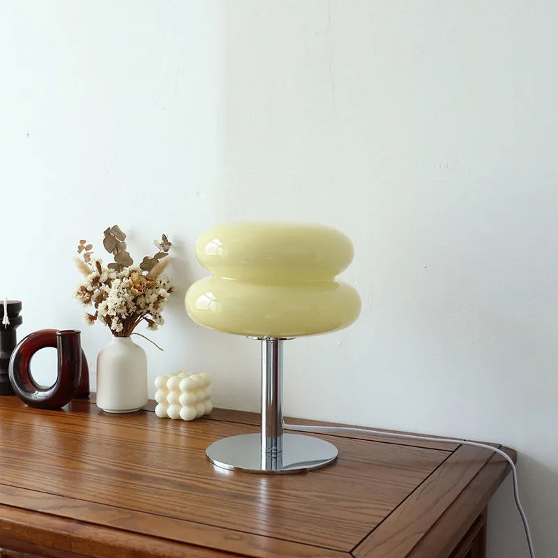 Italian Designer Glass Egg Tart Table Lamp - Elegant LED Night Light for Home Decor