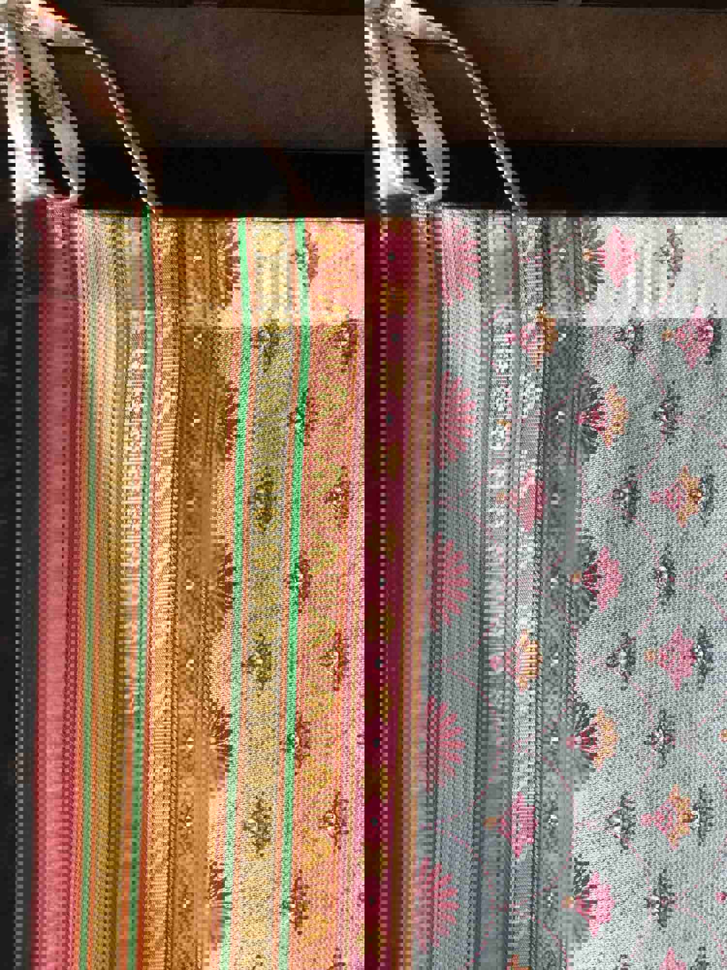 Peacock Semi Sheer Curtain in Red Sari Panel