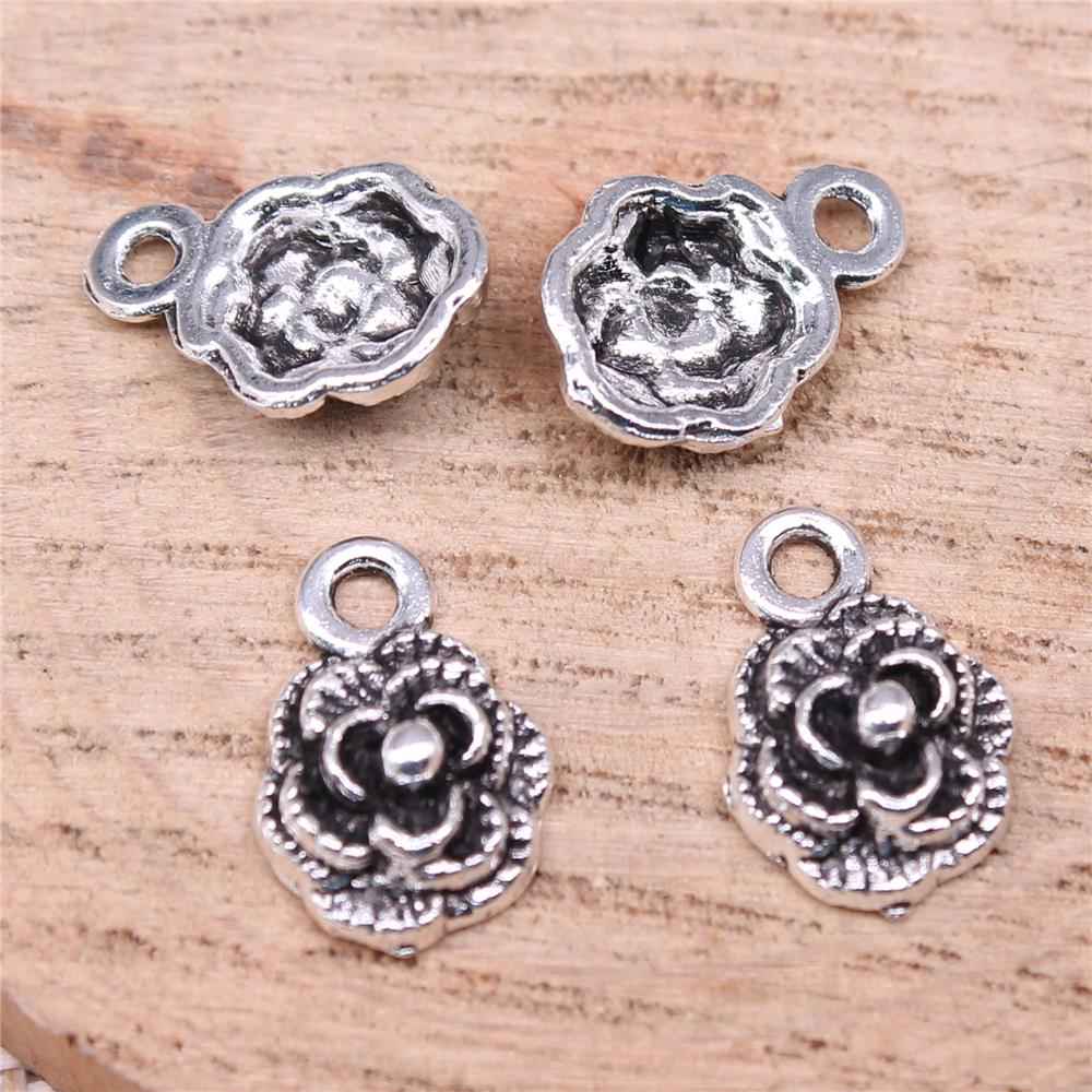 20pcs Antique Silver Flower Charms for DIY Jewelry Making