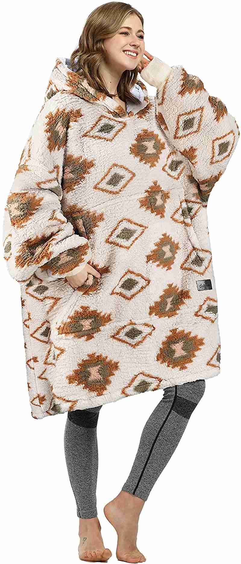 Oversized Wearable Blanket Hoodie Sweatshirt, Soft Sherpa Pullover for Cozy Lounging